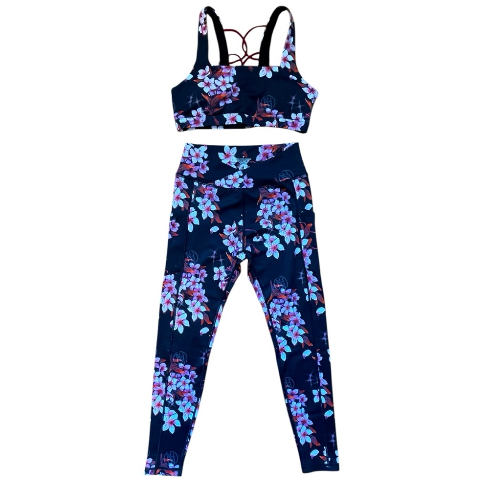 Iron Yokai Black Plum Blossom Sports Bra & Leggings Matching Activewear Set